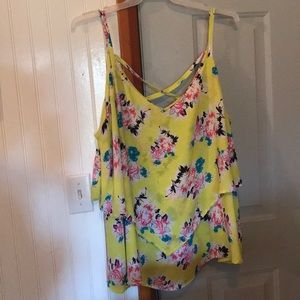 Neon yellow floral tank with back detail